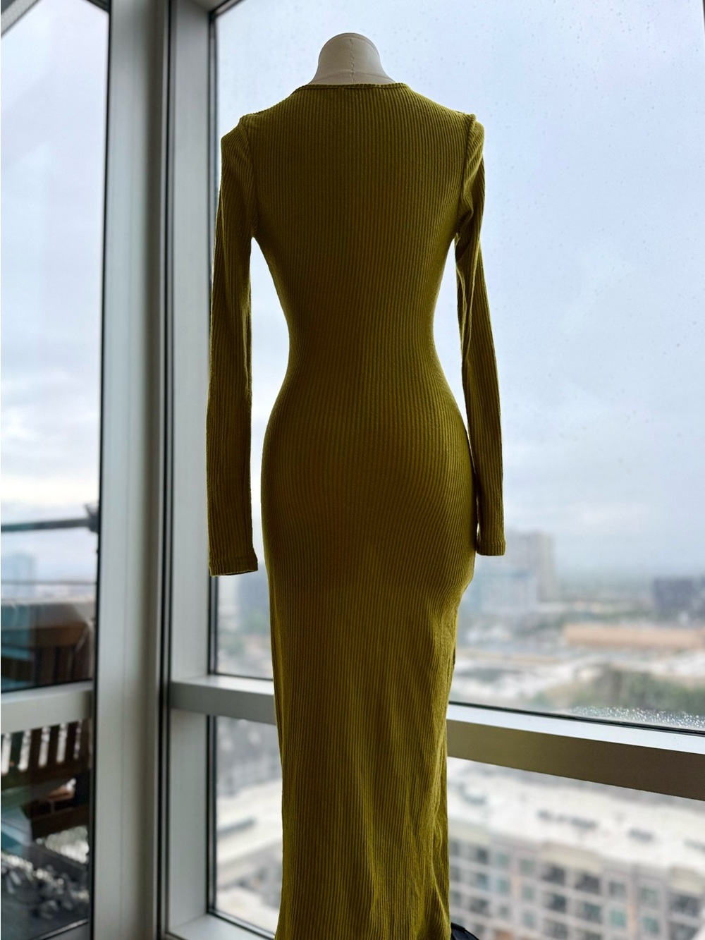 Ribbed Cutout Tie-Front Knit Dress in Olive - Picture 2 of 4